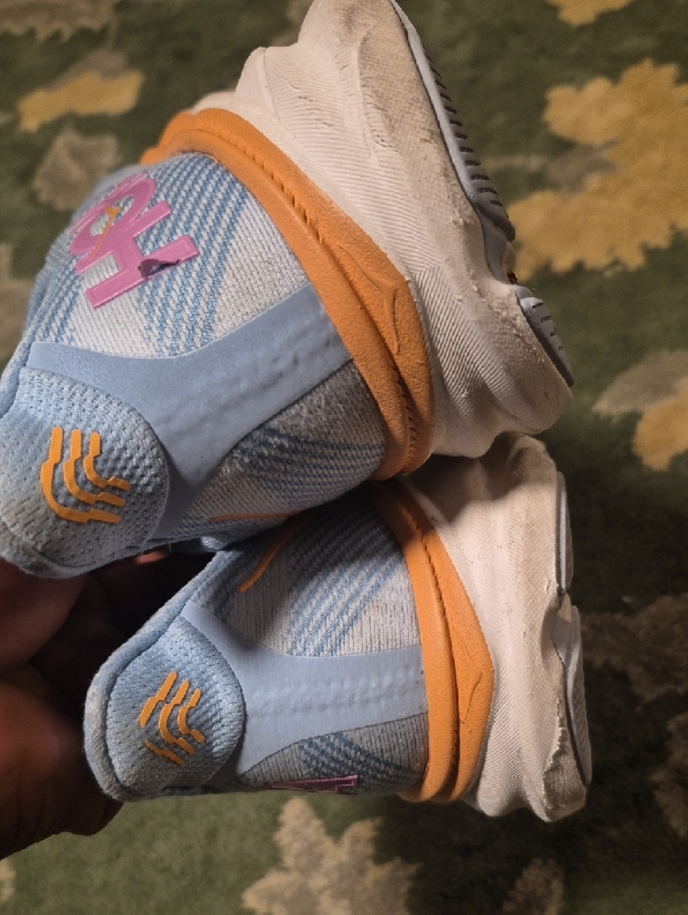 Hoka Light Blue and Orange Men's Running Sneakers - Picture 6 of 8